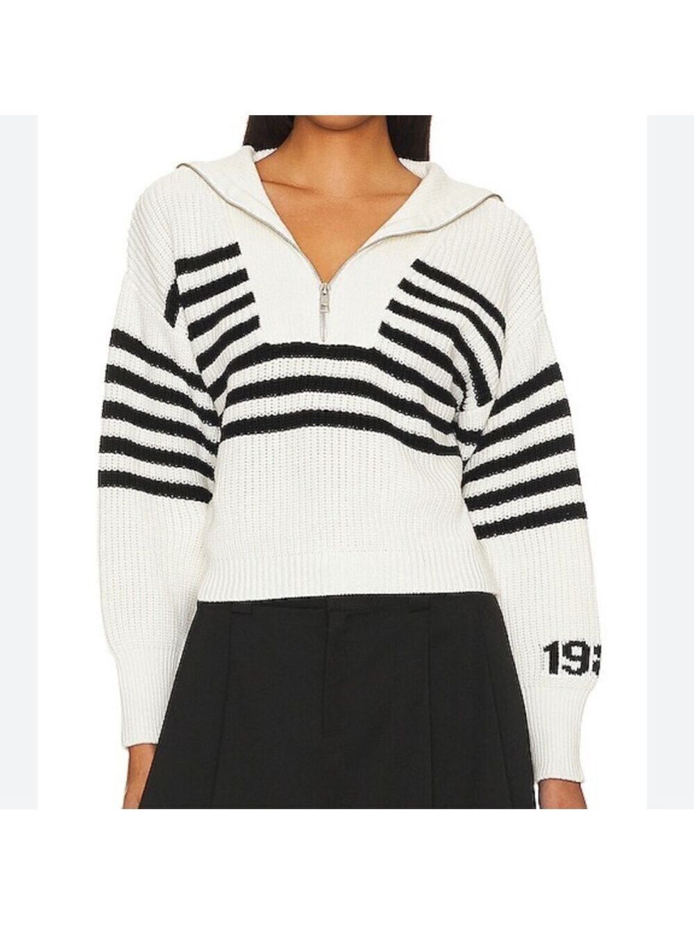 525 AMERICA sweater Norah 1983 half zip striped cotton white & black size large